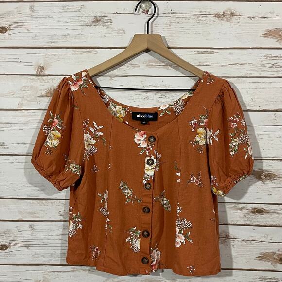 Alice Blue Floral Button Front Top - Rust - Large - Picture 9 of 10